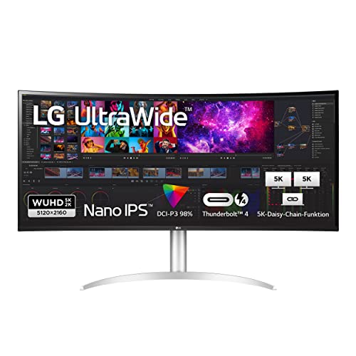 LG 5K UltraWide Curved Monitor 40WP95X-W 94,7 cm - 39,7 Zoll, 5120 x 2160, Nano IPS, HDR 10, Thunderbolt 4, Silber von LG Electronics