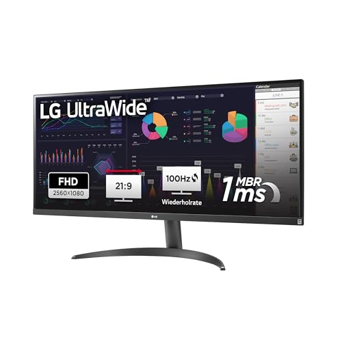 LG Electronics 34WQ500-B UltraWide™ Full HD 34" (87cm), 2560 x 1080, 21:9, AMD FreeSync™, HDR10- and VESA DisplayHDR™ 400, IPS with sRGB 99% (Typ.), Waves MaxxAudio®, 5ms GtG - Schwarz von LG Electronics