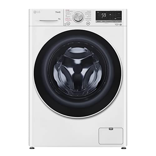 LG F4WV7080, Klasse A, Frontlader-Waschmaschine 8 kg, 1400 U/Min, AI Direct Drive, Wi-Fi, Tiefenreinigung mit Dampf, Große Kapazität, TRIPLE A, Außentür aus Sicherheitsglas, 62 x 60 x 85 cm ꟷ Weiß von LG