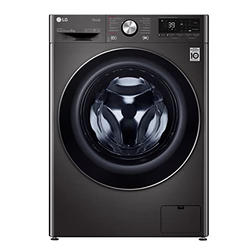 LG F4WV708P2BA, Klasse A, Frontlader-Waschmaschine 8 kg, Wi-Fi, AI Direct Drive, Tiefenreinigung mit Dampf, TurboWash 360°, TRIPLE A, Außentür aus gehärtetem Glas, 60x62x85 cm ꟷ Metallic Black Steel von LG