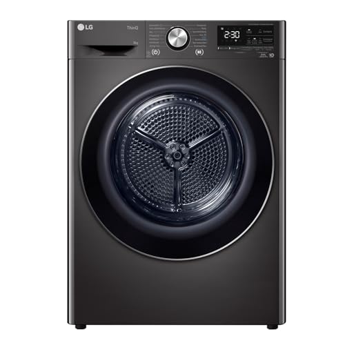 LG RT80V9B, Klasse A+++,Trockner 8 kg, Wärmepumpentrockner mit Kurzprogramm, Trockensensor, Trommelmaterial aus Edelstahl, 60 x 69 x 85 cm ꟷ Schwarz von LG Electronics