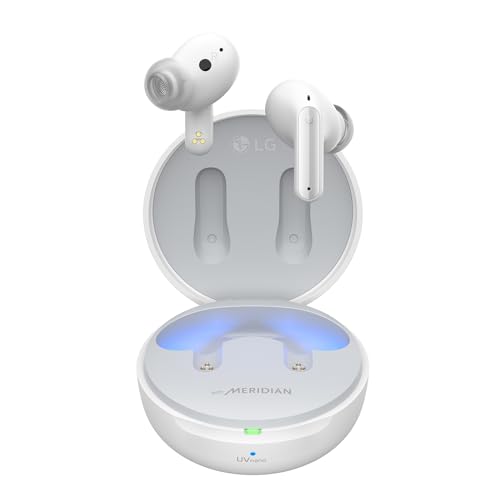 LG TONE Free DFP8 In-Ear Bluetooth Kopfhörer mit MERIDIAN-Technologie, ANC (Active Noise Cancellation), UVnano & IPX4-Spritzwasserschutz - Weiß von LG Electronics