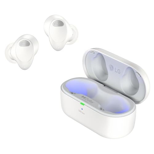 LG TONE Free T90S In-Ear Bluetooth Kopfhörer mit Dolby Atmos-Sound, MERIDIAN-Technologie, ANC (Active Noise Cancellation), UVnano & IPX4-Spritzwasserschutz - Weiß von LG Electronics