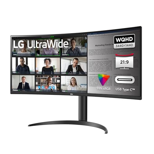 LG UltraWide 21:9 Curved QHD Monitor 34WR55QC-B - 34 Zoll, HDR10, PBP-Modus, OnScreen Control, AMD FreeSync, 100Hz, USB-C, Höhenverstellung (110mm) - Schwarz von LG Electronics