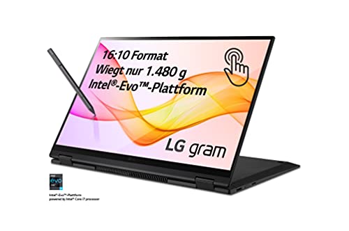 LG gram 16 Zoll Ultralight 2-in-1 Convertible Notebook & Tablet - 1,48kg Intel Core i7 (16GB LPDDR4, 512 GB SSD, 21 h Akku,16:10 WQXGA IPS Display, Thunderbolt 4, Windows 10 Home Plus) - Schwarz von LG Electronics