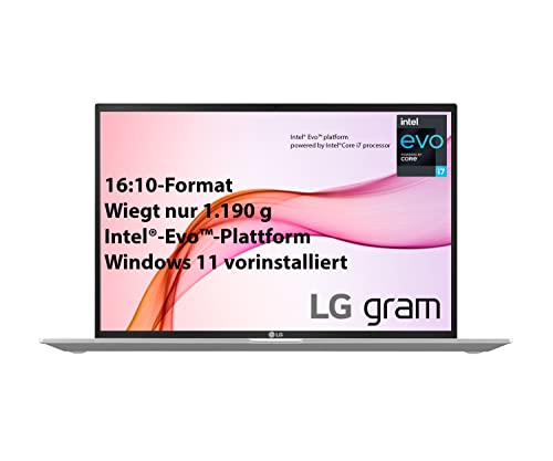 LG gram 16 Zoll Ultralight Notebook Windows 11 2021 Edition - 1,19 kg leichter Intel Core i7 Laptop (16GB LPDDR4, 1 TB SSD, 22 h Akkulaufzeit, WQXGA IPS Display, Thunderbolt 4) - Silber von LG