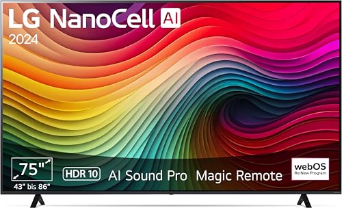 LG 75NANO81T6A TV 75" (190 cm) NanoCell Fernseher (α5 Gen7 4K AI-Prozessor, webOS 24, HDR10, bis zu 60Hz) [Modelljahr 2024] von LG
