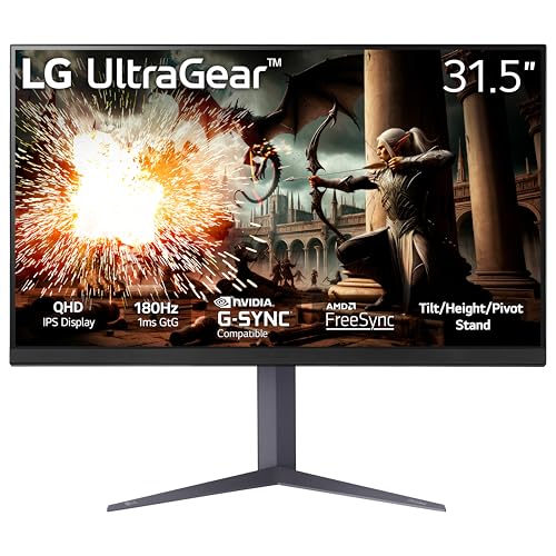 LG 81.3 cm Ultragear QHD (2560x1440) Gaming Monitor, 180Hz, 1ms, IPS, DisplayHDR 400, NVIDIA G-SYNC kompatibel, AMD FreeSync, VESA Adaptive Sync, HDR10, Tilt/Height/Pivot Stand, HDMI, DisplayPort, von LG
