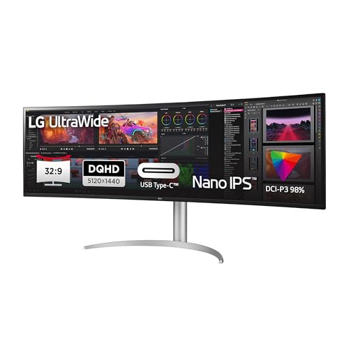 LG Electronics 49WQ95X-W.AEU IPS 32:9 UltraWide Monitor 49" (124,46 cm), QHD Wide 1440p, Curved IPS Aktiv Matrix mit White LED Backlight, Anti-Glare, Weiß von LG