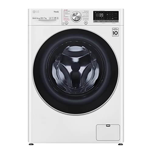 LG Electronics V7WD107H2E, Klasse E, Frontlader-Waschtrockner 10,5 - 7 kg, 1400 U/min, AI Direct Drive, Wi-Fi, Tiefenreinigung mit Dampf, TurboWash, Größere Kapazität, 62 x 60 x 85 cm ꟷ Weiß von LG