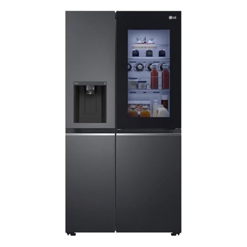 LG GSXV91MCLE, Klasse E, 635 L, Side-by-Side Kühlschrank mit InstaView, Total No Frost mit Gefrierfach, Eis - Crushed Ice & Wasserspender mit UVnano, DoorCooling+, LINEARCooling, Wi-Fi ꟷ Matte Black von LG