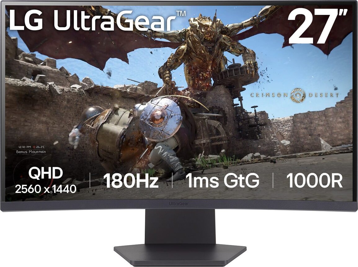 LG UltraGear 27GS60QX-B 68.4 cm (27 Zoll) - schwarz, WQHD, VA, Curved, AMD Free-Sync, 180Hz Panel (27GS60QX-B.AEUQ) von LG