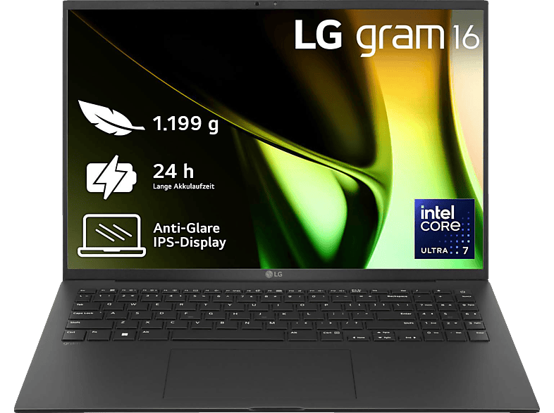 LG gram 16Z90S-G.AA75G, Notebook, mit 16 Zoll Display, Intel® Core™ Ultra 7,155H Prozessor, GB RAM, 512 SSD, Arc® GPU, Schwarz, Windows 11 Home (64 Bit) von LG