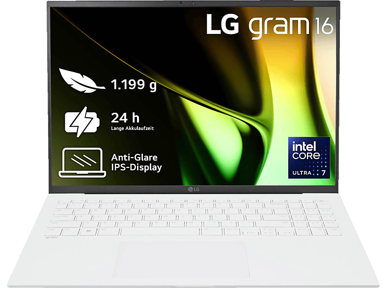 LG gram 16Z90S-G.AA77G, Notebook, mit 16 Zoll Display, Intel® Core™ Ultra 7,155H Prozessor, GB RAM, 1 TB SSD, Arc® GPU, Weiß, Windows 11 Home (64 Bit) von LG