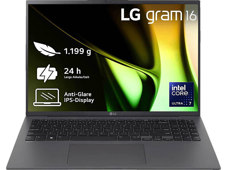 LG gram 16Z90S-G.AA79G, Notebook, mit 16 Zoll Display, Intel® Core™ Ultra 7,155H Prozessor, GB RAM, 1 TB SSD, Arc® GPU, Grau, Windows 11 Home (64 Bit) von LG