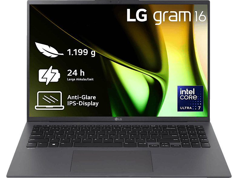 LG gram 16Z90S-G.AD7CG, Notebook, mit 16 Zoll Display, Intel® Core™ Ultra 7,155H Prozessor, 32 GB RAM, 2 TB SSD, Arc® GPU, Grau, Windows 11 Home (64 Bit) von LG