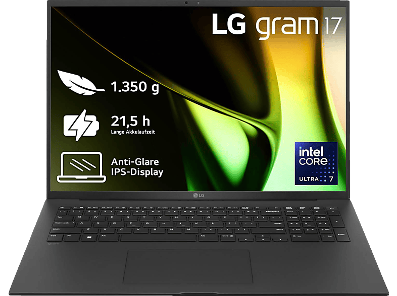 LG gram 17Z90S-G.AA75G, Notebook, mit 17 Zoll Display, Intel® Core™ Ultra 7,155H Prozessor, 16 GB RAM, 512 SSD, Arc® GPU, Schwarz, Windows 11 Home (64 Bit) von LG