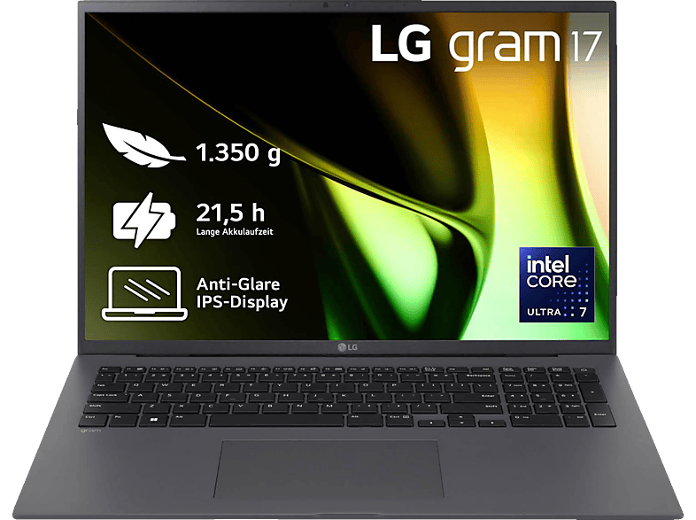 LG gram 17Z90S-G.AA79G, Notebook, mit 17 Zoll Display, Intel® Core™ Ultra 7,155H Prozessor, 16 GB RAM, 1 TB SSD, Arc® GPU, Grau, Windows 11 Home (64 Bit) von LG