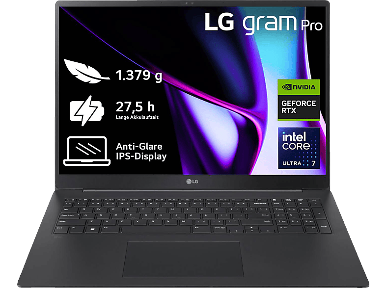 LG gram Pro 17Z90SP-E.AD7BG, Notebook, mit 17 Zoll Display, Intel® Core™ Ultra 7,155H Prozessor, 32 GB RAM, 1 TB SSD, NVIDIA GeForce RTX™ 3050, Schwarz, Windows 11 Home (64 Bit) von LG