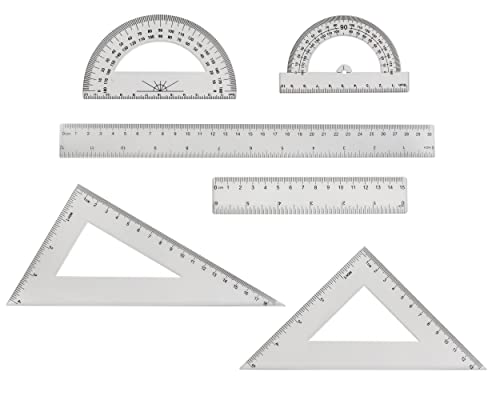 LGEGE Mathematik-Lineal, Geometrie-Werkzeug-Set, 10/12 cm Winkelmesser, 15/23 cm Dreieckslineale, 15/30 cm gerades Lineal, Kunststoff-transparentes Messwerkzeug für Schule, Büro, Zuhause, Zuhause von LGEGE