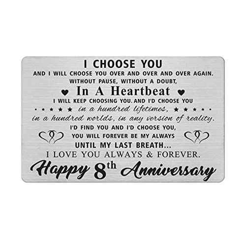 8 Year Anniversary Card Gifts for Him Her, Happy 8th Wedding Anniversary Romantic Gift for Men, Engraved Metal Wallet Insert von LGQDYMZ