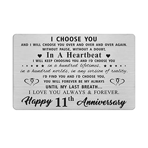 Karte zum 11. Jahrestag, Geschenke für Ehemann, Ihn, Happy 11 Year Wedding Anniversary Cards Gift for Men, Engraved Metal Wallet Insert von LGQDYMZ