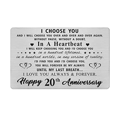 Karte zum 20. Jahrestag, Geschenke für Frau, Ihn, Männer, Happy 20 Year Wedding Anniversary Cards Gift for Men, Engraved Metal Wallet Insert von LGQDYMZ