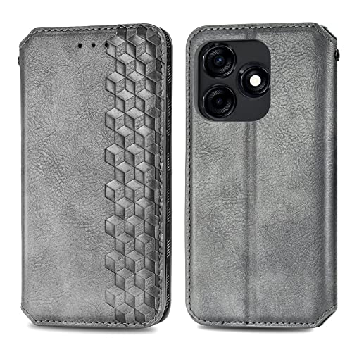 Handy-Klapphülle kompatibel mit Tecno Spark 10C, Brieftaschen-Schutzhülle, Kartenschlitz, TPU-Innenhülle, magnetisch, Folio, PU-Leder, Klapphülle, kompatibel mit Tecno Spark 10C (Grau) von LGZADD