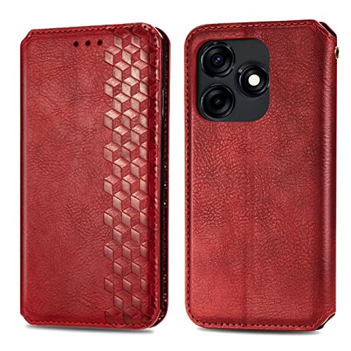 Handy-Klapphülle kompatibel mit Tecno Spark 10C Brieftaschen-Hülle, Kartenschlitz-Halter [TPU-Innenhülle], magnetische Folio-Schutzhülle, PU-Leder, Klapphülle, kompatibel mit Tecno Spark 10C (Vermelho von LGZADD