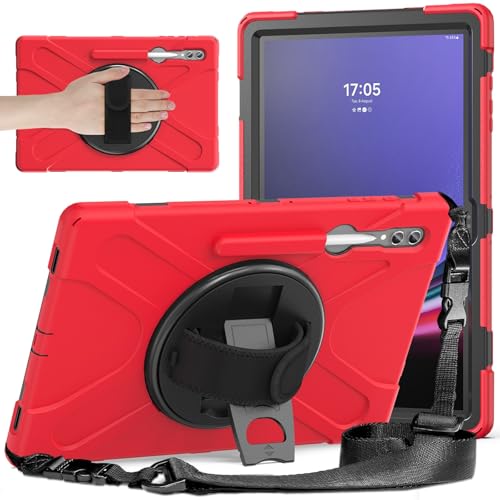 Kompatibel mit Galaxy Tab S10 Ultra 14,6 Zoll 2024 SM-X920 Hülle, robuste, robuste, stoßfeste Fallschutzhülle mit Stifthalter, Schultergurt, Schutzhülle (Vermelho) von LGZADD
