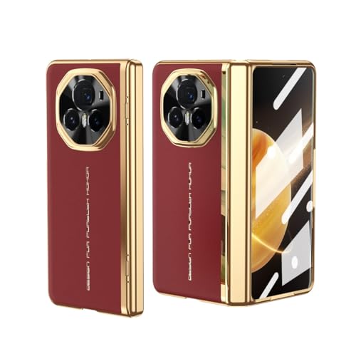 Kompatibel mit Honor Magic V3 Hülle, luxuriöse Beschichtung und Leder, Scharnierschutz, integrierter HD-Displayschutz, stoßfeste Schutzhülle, kompatibel mit Honor Magic V3 (Vermelho) von LGZADD