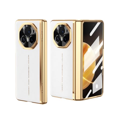 Kompatibel mit Honor Magic V3 Hülle, luxuriöse Beschichtung und Leder, Scharnierschutz, integrierter HD-Displayschutz, stoßfeste Schutzhülle, kompatibel mit Honor Magic V3 (weiß) von LGZADD