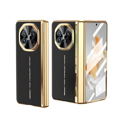 Kompatibel mit Huawei Mate X3 Hülle [Luxus Beschichtung & Leder] [Scharnierschutz] [Eingebauter HD-Displayschutz] Stoßfeste Schutzhülle Kompatibel mit Huawei Mate X3 (Schwarz) von LGZADD