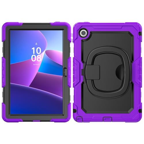 Kompatibel mit Lenovo Tab 10.1 (TB-311XU)/K10C TB311FU 2025 Hülle mit Displayschutzfolie, Ganzkörper-Schutzhülle, robuste Abdeckung, drehbarer Griff, Silikonhülle, Violett von LGZADD