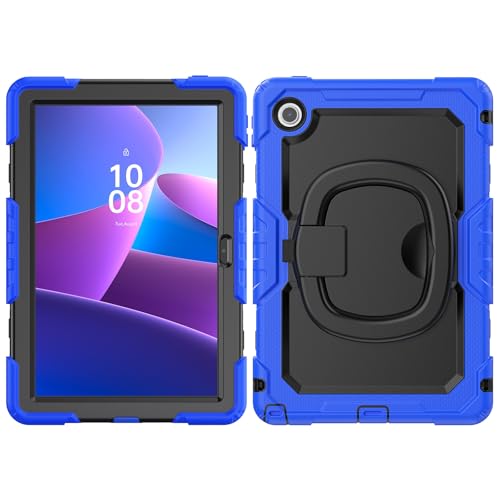 Kompatibel mit Lenovo Tab 10.1 (TB-311XU)/K10C TB311FU 2025 Hülle mit Displayschutzfolie, Ganzkörper-Schutzhülle, robuste Abdeckung, drehbarer Griff, Silikonhülle (blau) von LGZADD