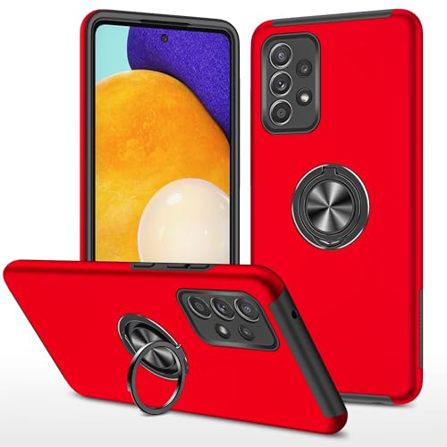 Kompatibel mit Samsung Galaxy A52 Hülle mit drehbarem Ringständer, schlanker, stoßfester Schutz, Hartschale, Ganzkörper-Schutzhülle, kompatibel mit Samsung Galaxy A52 (Vermelho) von LGZADD