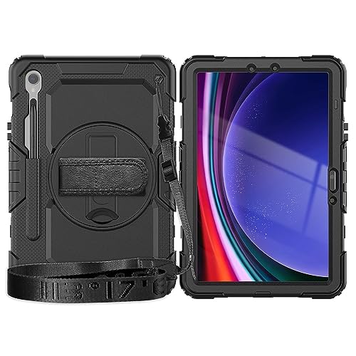 Kompatibel mit Samsung Galaxy Tab S10 FE 27,7 cm (11 Zoll) (SM-X520/X526B/X528U) 2025, robuste, stoßfeste TPU-Hülle, Schutzhülle, mit Displayschutzfolie, 380° drehbarem Ständer, Handschlaufe und von LGZADD