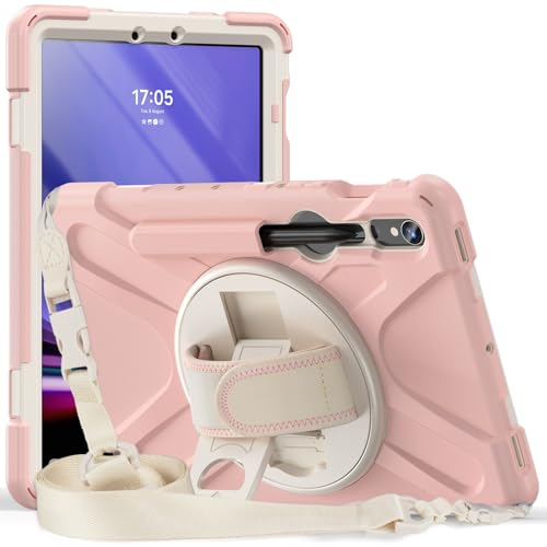 Kompatibel mit Samsung Galaxy Tab S9 FE/S9 Hülle 10,9/11 Zoll 2023 SM-X510/X710, robust, stoßfest, Fallschutz mit Stifthalter, Schultergurt, Schutzhülle (Rosa) von LGZADD