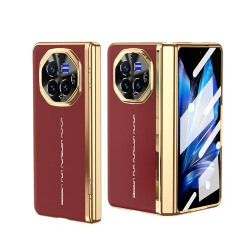 Kompatibel mit Vivo X Fold3 Pro Hülle, luxuriöse Beschichtung und Leder, Scharnierschutz, integrierter HD-Displayschutz, stoßfeste Schutzhülle, kompatibel mit Vivo X Fold3 Pro (Vermelho) von LGZADD