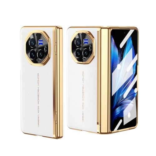 Kompatibel mit Vivo X Fold3 Pro Hülle, luxuriöse Beschichtung und Leder, Scharnierschutz, integrierter HD-Displayschutz, stoßfeste Schutzhülle, kompatibel mit Vivo X Fold3 Pro (weiß) von LGZADD