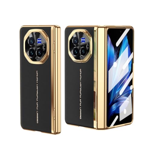 Kompatibel mit Vivo X Fold3 Pro Hülle [Luxus Beschichtung & Leder] [Scharnierschutz] [Integrierter HD-Displayschutz] Stoßfeste Schutzhülle kompatibel mit Vivo X Fold3 Pro (Schwarz) von LGZADD