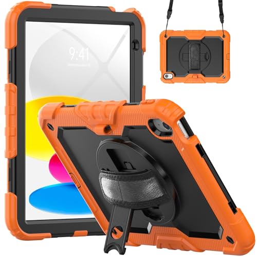 Kompatibel mit iPad 11. Generation A16 27,9 cm (11 Zoll) 2025 Hülle mit Displayschutzfolie, strapazierfähig, stoßfest, robust, um 360° drehbare Handschlaufe und Schultergurt, Ständer, Schultergurt von LGZADD