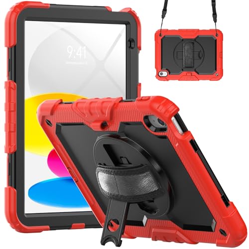 Kompatibel mit iPad 11. Generation A16 27,9 cm (11 Zoll) 2025 Hülle mit Displayschutzfolie, strapazierfähig, stoßfest, robust, um 360° drehbare Handschlaufe und Schultergurt, Ständer, Schultergurt von LGZADD