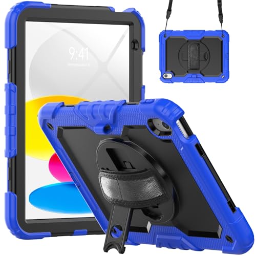 Kompatibel mit iPad 11. Generation A16 27,9 cm (11 Zoll) 2025 Hülle mit Displayschutzfolie, strapazierfähig, stoßfest, robust, um 360° drehbare Handschlaufe und Schultergurt, Ständer, Schultergurt von LGZADD