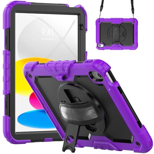 Kompatibel mit iPad 11. Generation A16 27,9 cm (11 Zoll) 2025 Hülle mit Displayschutzfolie, strapazierfähig, stoßfest, robust, um 360° drehbare Handschlaufe und Schultergurt, Ständer, Schultergurt von LGZADD