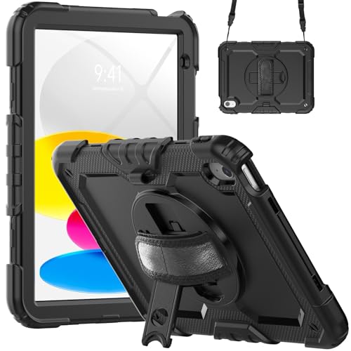 Kompatibel mit iPad 11. Generation A16 27,9 cm (11 Zoll) 2025 Hülle mit Displayschutzfolie, strapazierfähig, stoßfest, robust, um 360° drehbare Handschlaufe und Schultergurt, Ständer, Schultergurt von LGZADD