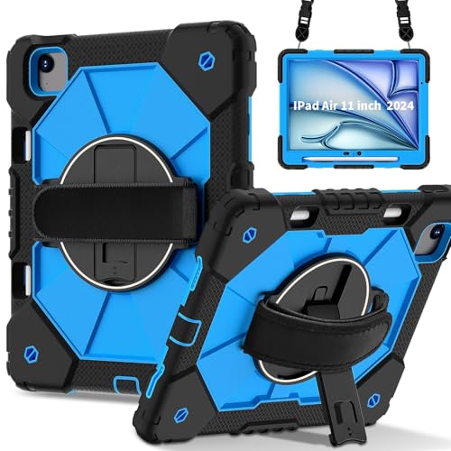 Kompatibel mit iPad Air 27,9 cm (11 Zoll) M2 2024 A2902 A2903 A2904, stoßfest, strapazierfähig, Hybrid-Abdeckung, drehbarer Ständer, abnehmbarer Gurt und integrierter Stifthalter, kratzfestes von LGZADD
