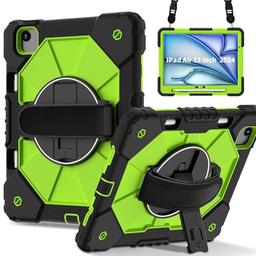Kompatibel mit iPad Air 27,9 cm (11 Zoll) M2 2024 A2902 A2903 A2904, stoßfest, strapazierfähig, Hybrid-Abdeckung, drehbarer Ständer, abnehmbarer Gurt und integrierter Stifthalter, kratzfestes von LGZADD