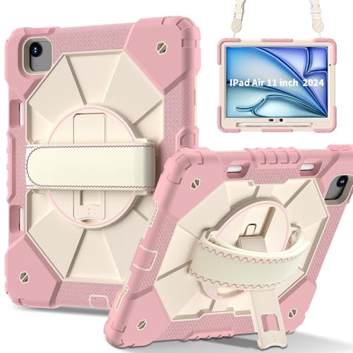Kompatibel mit iPad Air 27,9 cm (11 Zoll) M2 2024 A2902 A2903 A2904, stoßfest, strapazierfähig, Hybrid-Abdeckung, drehbarer Ständer, abnehmbarer Gurt und integrierter Stifthalter, kratzfestes von LGZADD