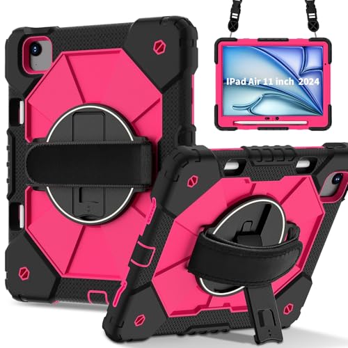 Kompatibel mit iPad Air 27,9 cm (11 Zoll) M2 2024 A2902 A2903 A2904, stoßfest, strapazierfähig, Hybrid-Abdeckung, drehbarer Ständer, abnehmbarer Gurt und integrierter Stifthalter, kratzfestes von LGZADD